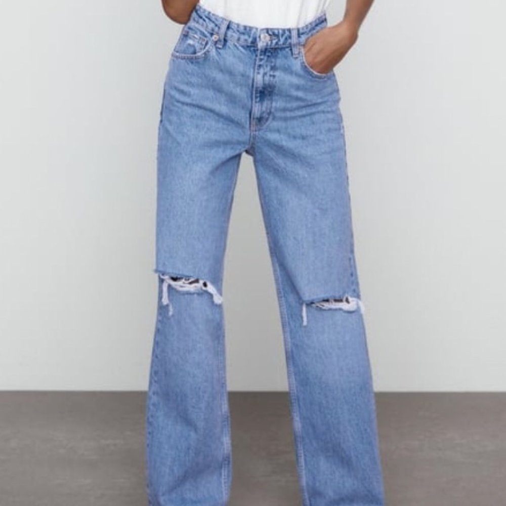 Zara Wide Leg Ripped Jeans